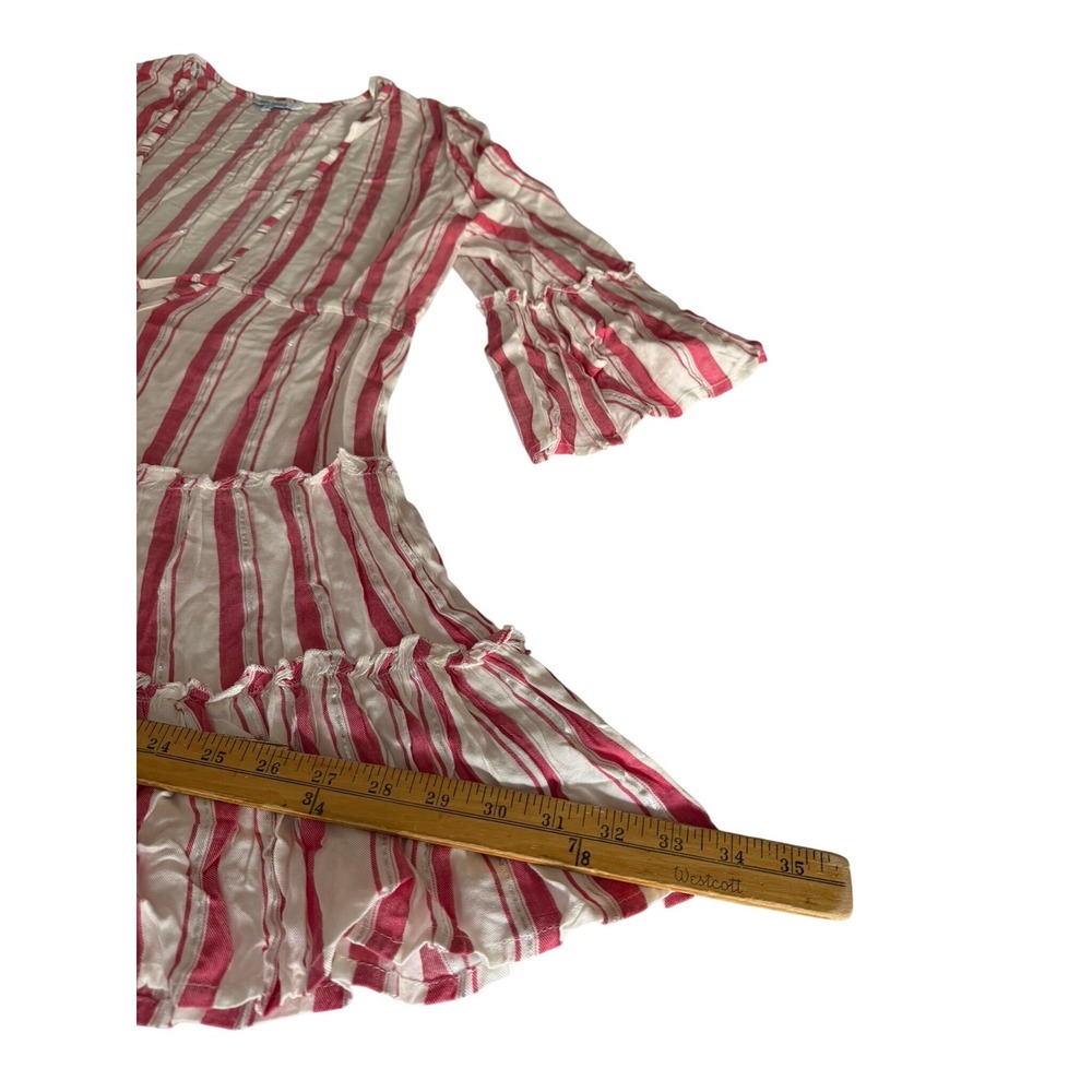 Blue Island Pink White Striped Metallic Tie Front Tassel Tiered Coverup Small - Picture 6 of 12